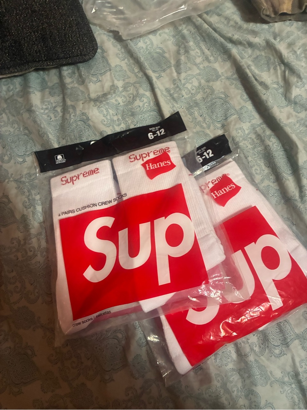 Hanes Supreme White Athletic Crew Socks with Red Logo (Pack)